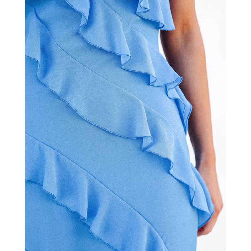 Women's Elegant Sleeveless Halter Neck Dress - Solid Color Multi-Layer Ruffle Summer/Autumn Dress (Fashionable & Stylish)_voghion.com