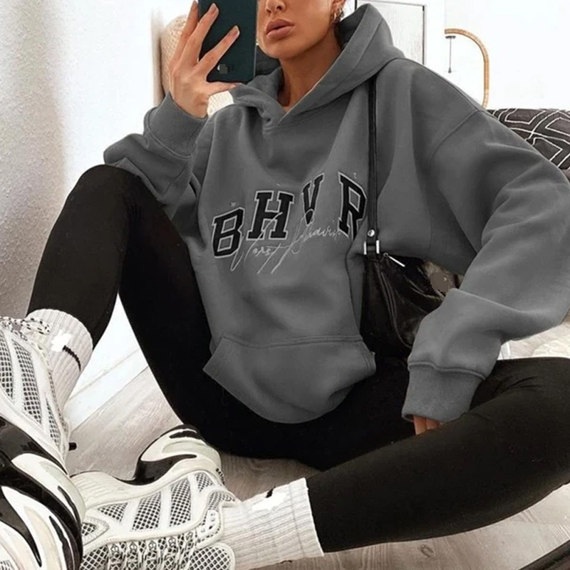 Women's Clothing Game Letter Printing Plus Fleece Warm Long Sleeve Hoodie_voghion.com