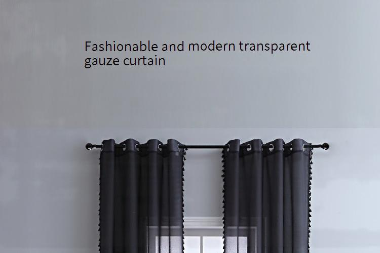 Cortina de voile – Painel de janela transparente moderno para sala de estar, quarto e escritório (preto/branco/cinza, vários tamanhos, topo de anel)_voghion.com