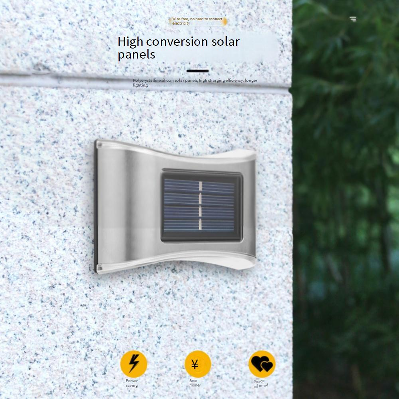 Luminária de parede solar de aço inoxidável com 6 LEDs - Luminária de jardim externa à prova d'água para decoração de pátios, cercas e caminhos_voghion.com