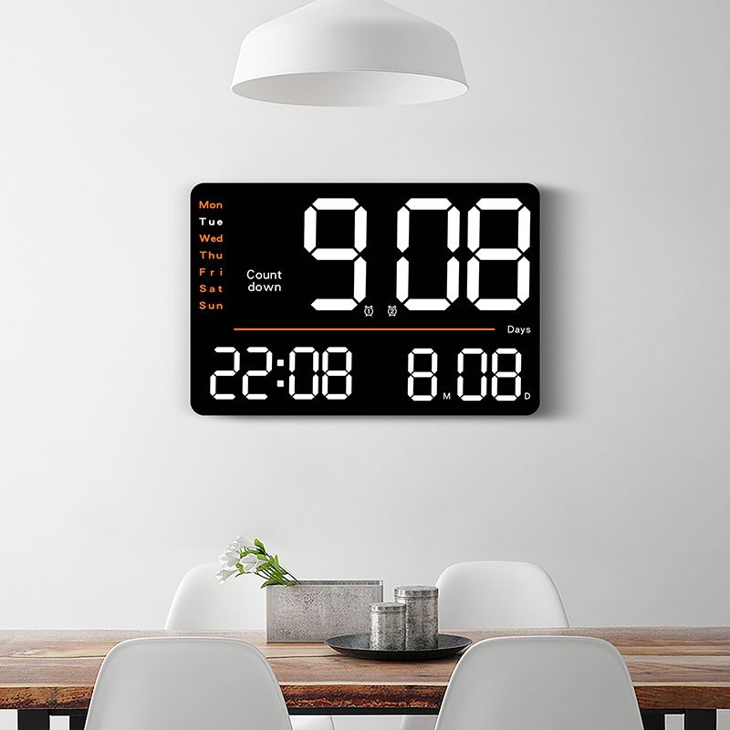 Modern LED Wall Clock With Temperature & Humidity Display - Large Digital Display, Multi-Function Alarm Clock For Living Room, Bedroom,_voghion.com