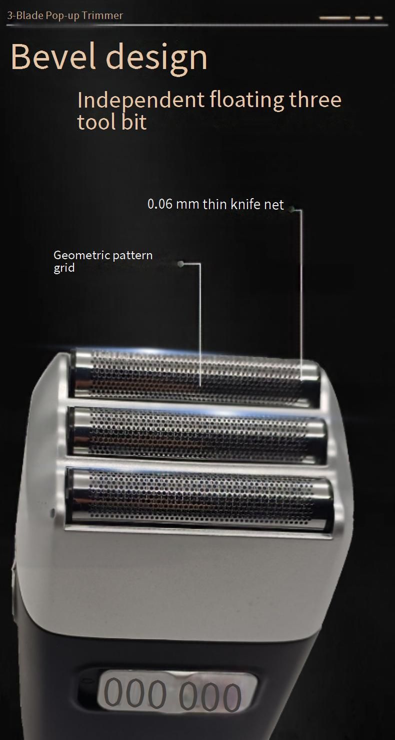 Professioneller 3-Klingen-Elektrorasierer für Männer mit LED-Anzeige, schwebenden Scherköpfen und 90-minütiger Laufzeit – wasserdicht und wiederaufladbar_voghion.com