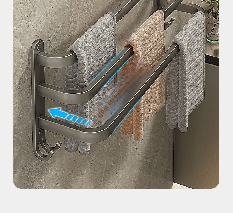 Grey Space Aluminum Towel Rack – No-Drill Bathroom Wall Mount (3-Size Adjustable, 30KG Load, Heat-Resistant Coating, Modern Light Luxury Style)_voghion.com