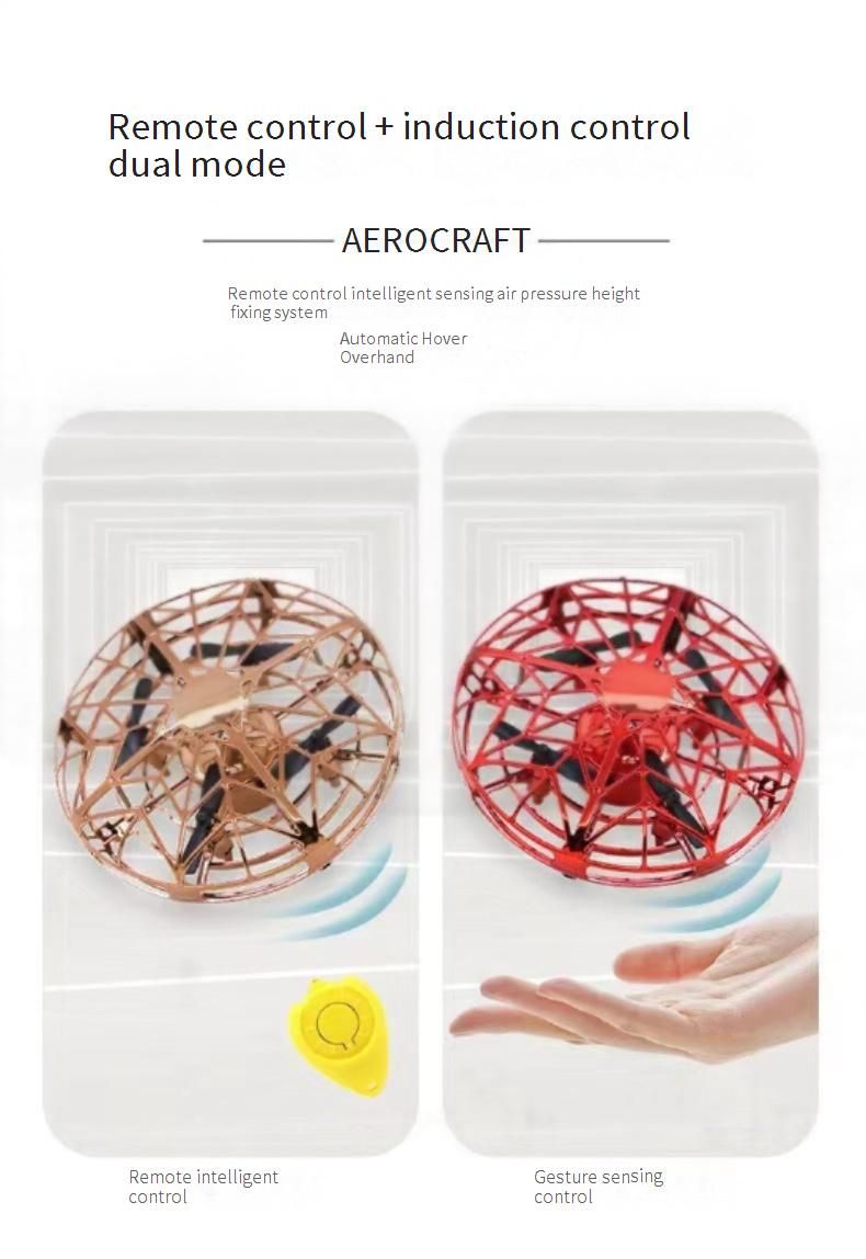 Giocattolo volante UFO intelligente con luci LED e controllo del movimento delle mani - Drone volante per bambini e adolescenti (opzioni blu, oro, rosso, testa piatta)_voghion.com