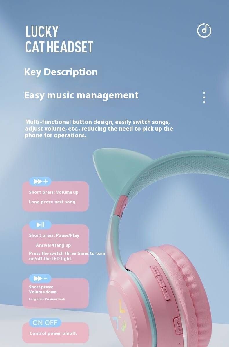 Cat Ear LED Gaming-hoofdtelefoon met Bluetooth 5.3, RGB-ademend licht, 8 uur speeltijd, lichtgewicht en comfortabel voor pc/mobiel gamen_voghion.com