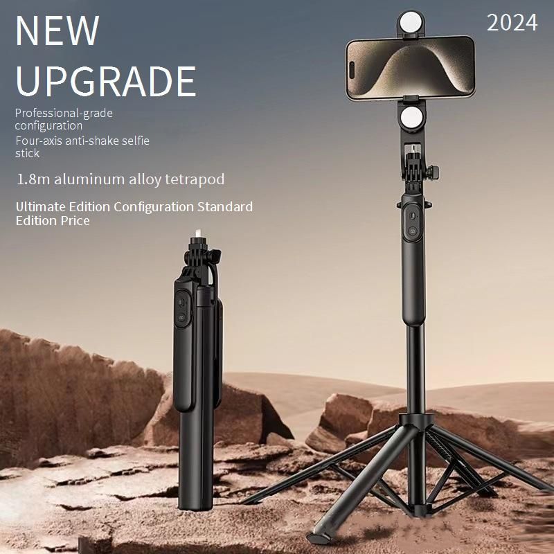 Treppiede gimbal per smartphone a 4 assi con Bluetooth, anti-vibrazione, selfie stick estensibile e luce di bellezza per streaming live e vlogging_voghion.com