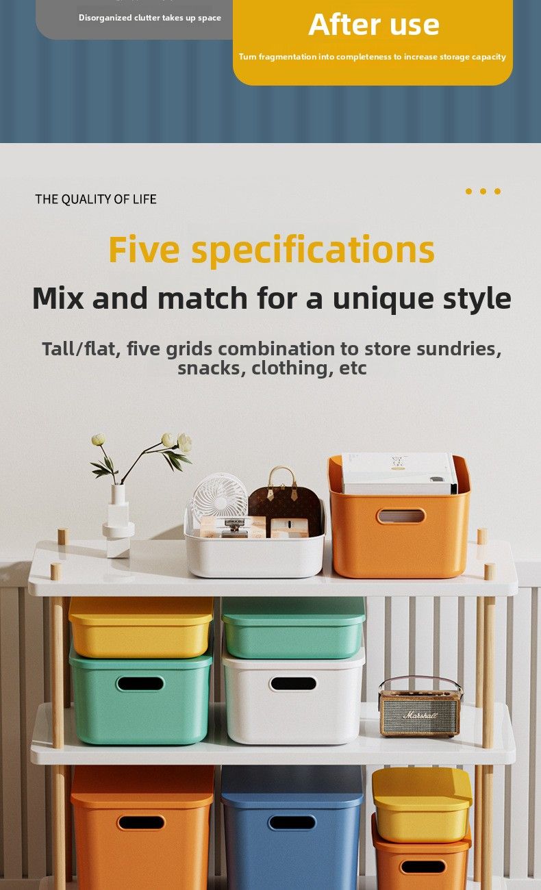 Desktop With Lid Plastic Miscellaneous Snacks Cosmetics Rectangular Basket Storage Organizing Box_voghion.com