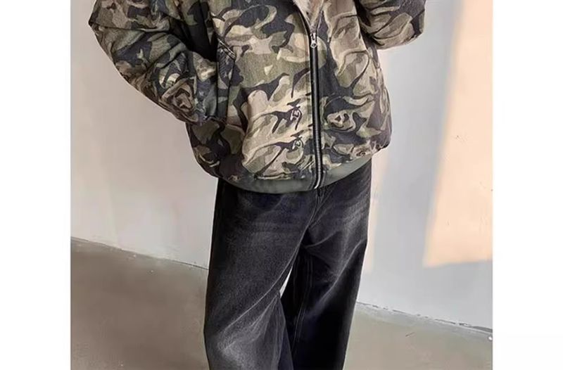 Giacca con cappuccio in pelliccia mimetica lavata retrò americana da uomo, cappotto spesso da uomo, design di nicchia, cappotto in cotone ampio e bello_voghion.com