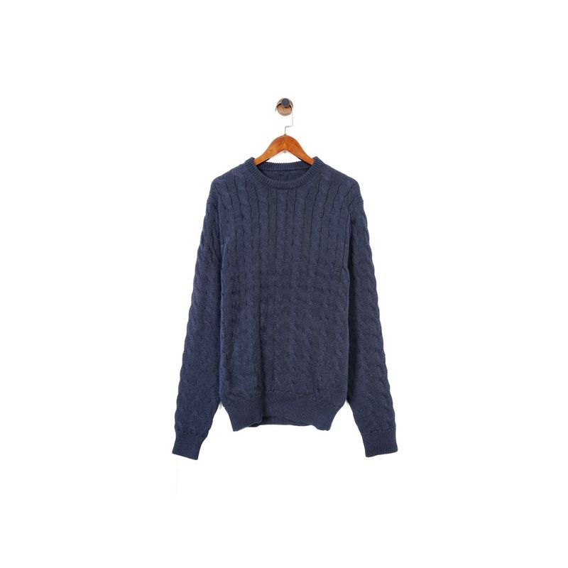 Maglione da uomo in maglia a trecce – Pullover girocollo oversize con spalle scese per autunno e inverno (S-XXXXL, bianco/blu navy/nero)_voghion.com