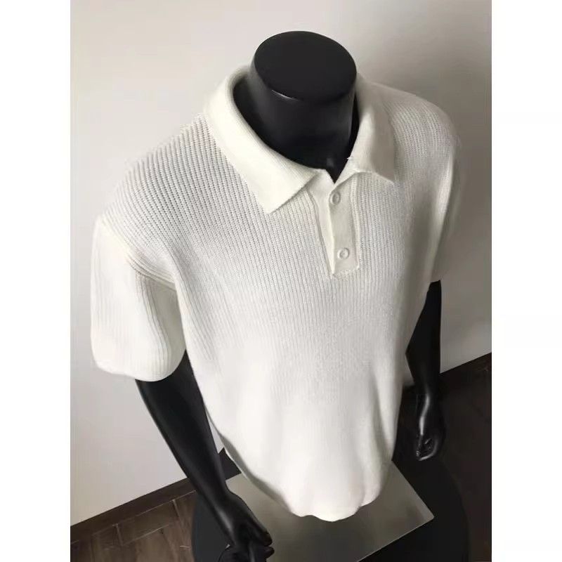 Polo tricoté à manches courtes pour homme, style décontracté, coupe ajustée, à revers, été_voghion.com