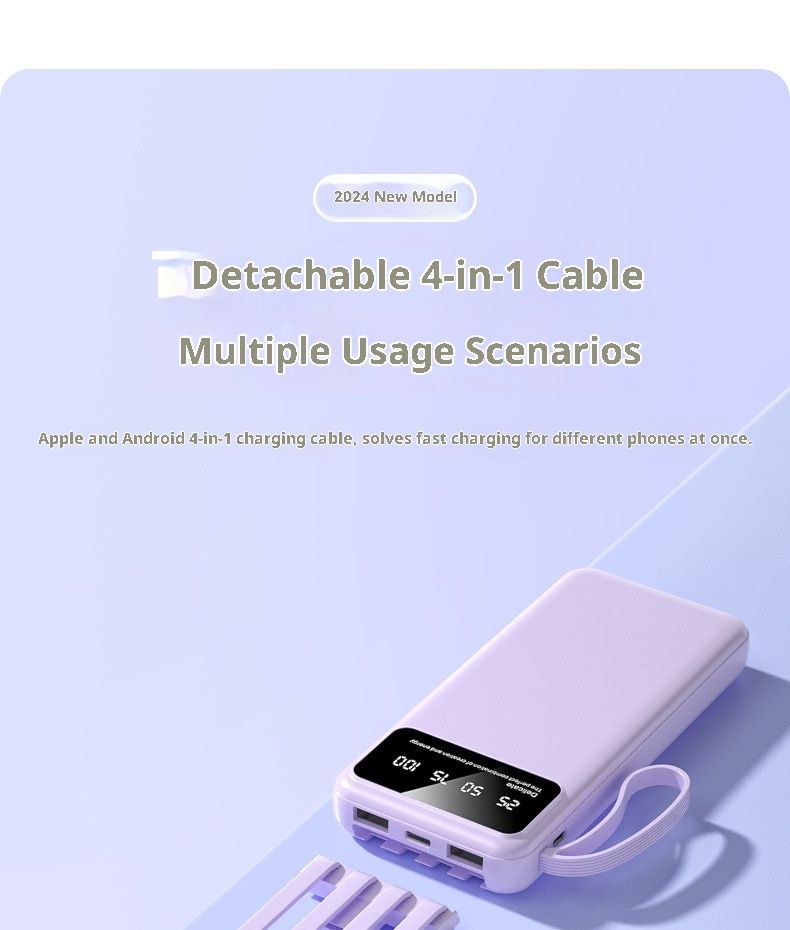 Digitex 3C Certified 20000mAh Large Capacity Fast Charging Power Bank With Built-in Cable, Portable Charger For Airplane, Custom_voghion.com