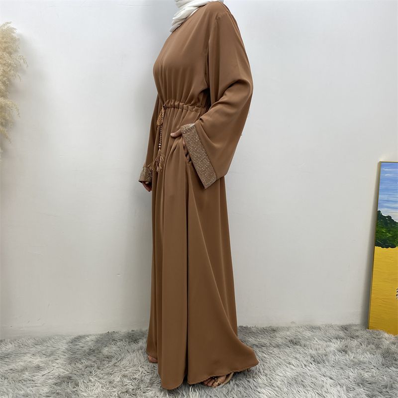 Ramadan moslim vrouw jurk vooraan rits verborgen riem Dubai abaya mouwen met zilveren rand ontwerp Marokkaanse kaftan koninklijke vrouwen rood_voghion.com