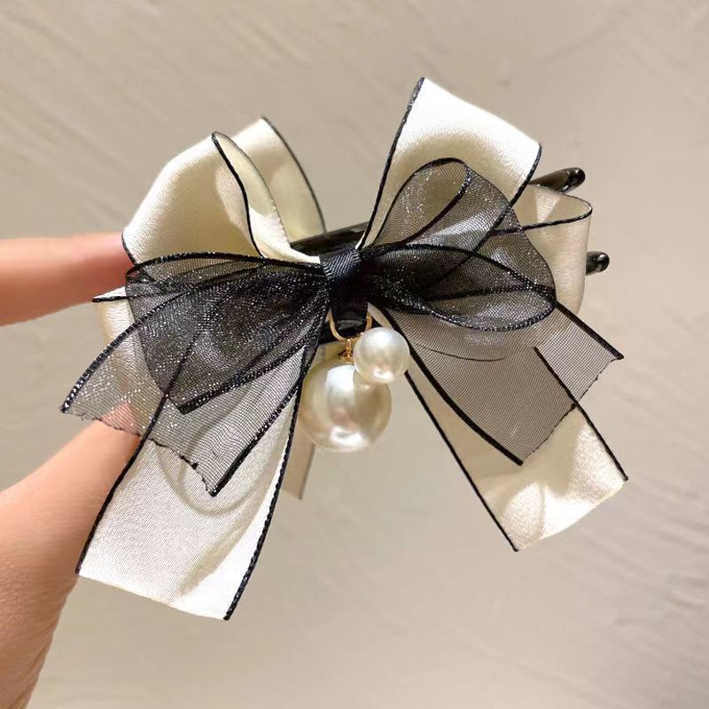 Forcina per capelli con doppio fiocco di perle e testa a sfera, copricapo da donna_voghion.com