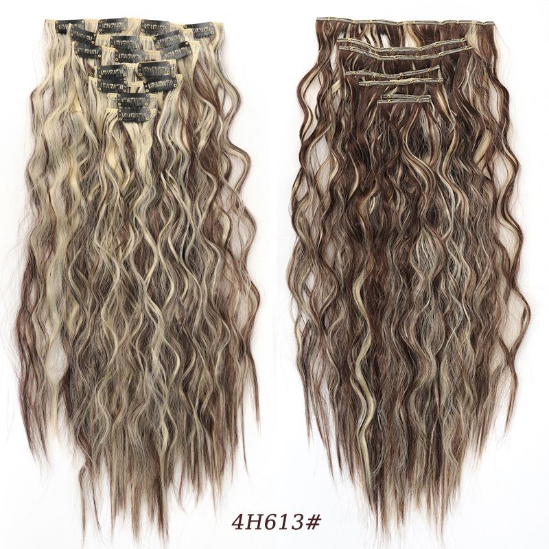 7-teilige Perücke-Set, Corn Curls, ongeféier 50 cm, 145 g, Verlängerung, Perücke mat chemesche Faseren, synthetesch Perücke_voghion.com