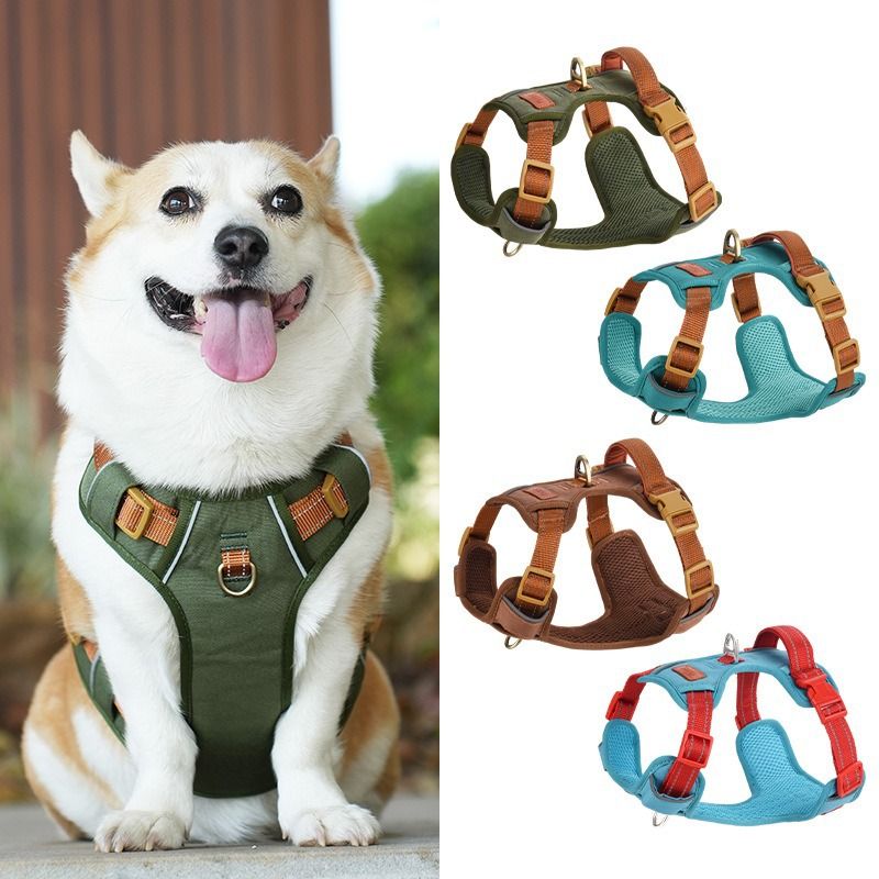 Pettorina per cani in pelle PU con strisce riflettenti antideflagranti, stile gilet_voghion.com