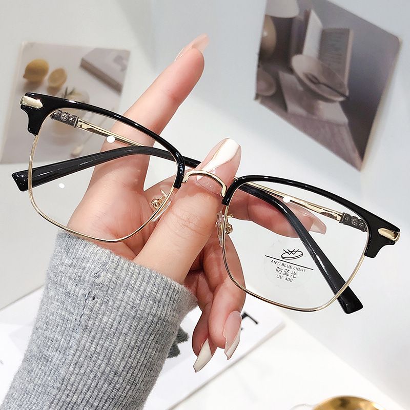 Kelo Men's Black Eyebrow Shore Flower Same Style Square Half-Frame Fashion Frame Ultra-Light Anti-Blue Light Glasses_voghion.com