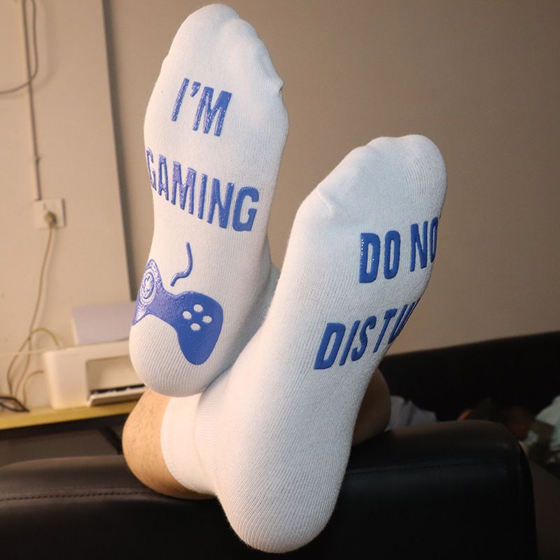 Mid-tube socks soles letter non-slip glue creative casual sports socks game socks_voghion.com