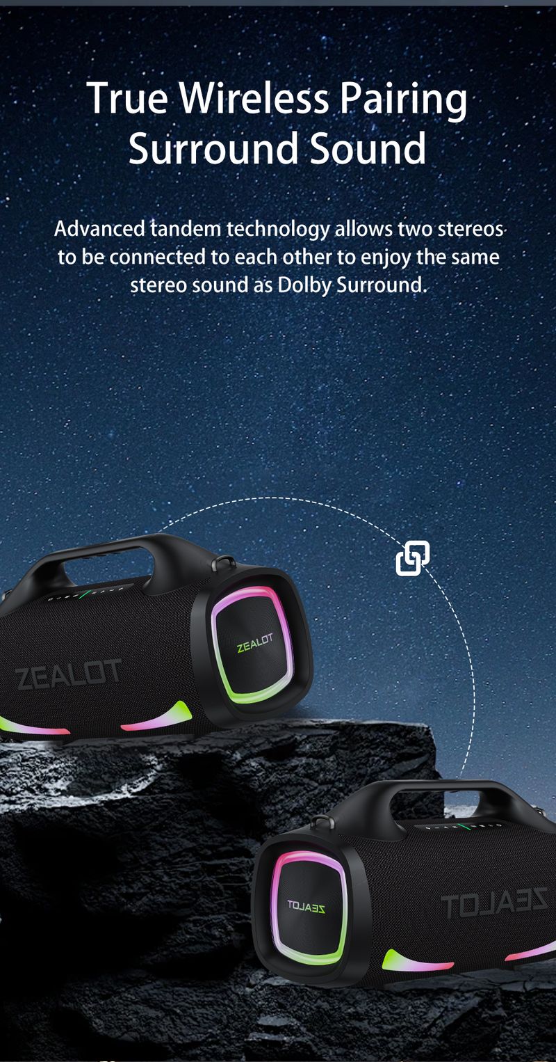 Altoparlante wireless S79 da 100 W, altoparlante subwoofer portatile per esterni, qualità audio Hi-Fi, doppio accoppiamento, ricarica rapida, 24000 mAh._voghion.com