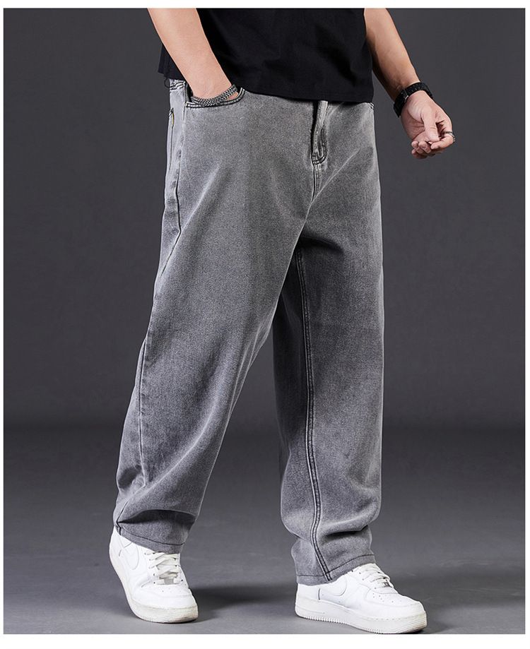 Herrenbekleidung Große Größen Jeans für Männer im Herbst Übergrößen Herrenhosen Lockere Gerade Dicke Fette Kerle Hose mit weitem Bein und elastischer Taille_voghion.com