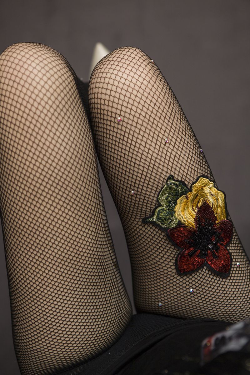 Calze a rete con fiori blu e calze a rete a maglie larghe e piccole, sexy e calde, transfrontaliere_voghion.com