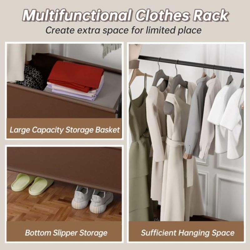 Organizer 1pc Hanging With For Clothes Rolling Clothes Rack Clothing Clothes Hanging Rack Clothe Shelf For Wheels Heavy Duty_voghion.com