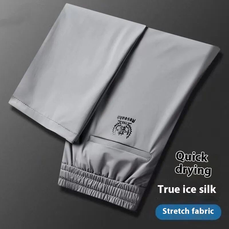 Augstas klases ledus zīda ikdienas pa, vīriešiem pusmūža un jauniem, elastīga jostasvieta, brīva piegriezuma, sportiska, plāna, taisna un gara._voghion.com