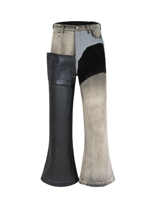 Herrenbekleidung Machetenförmige, schlammgelb gefärbte, leicht ausgestellte, drapierte, gewaschene, schmale, gerade Jeanshose im Ödland-Stil mit weitem Bein_voghion.com