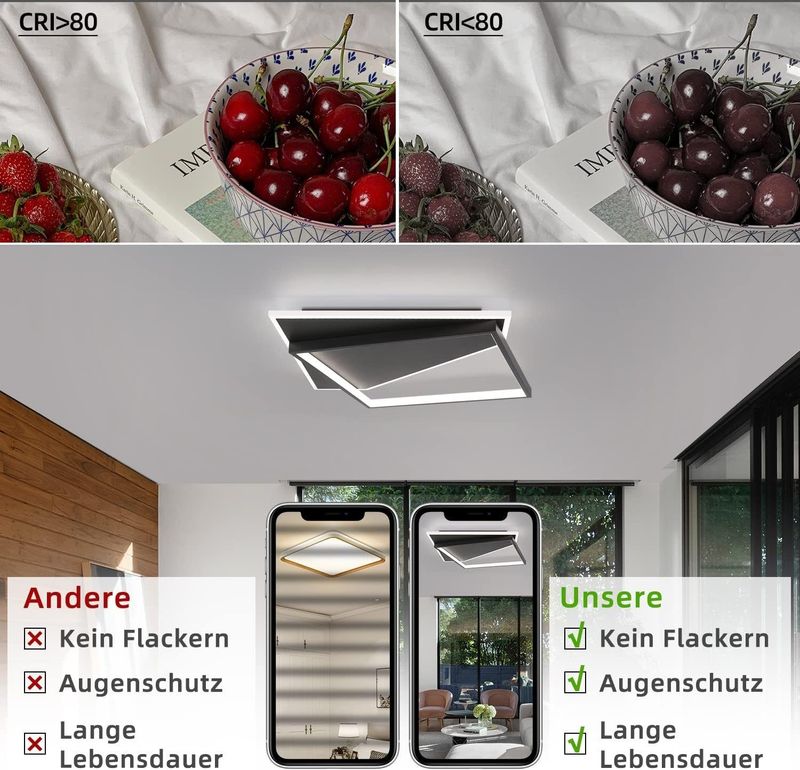 Glitzerlife Deckenlampe Dimmbar Deckenleuchte LED - Weiß Schlafzimmerlampe 53W Moderne Wohnzimmerlampe 48cm Küchenlampe Für Flur_voghion.com