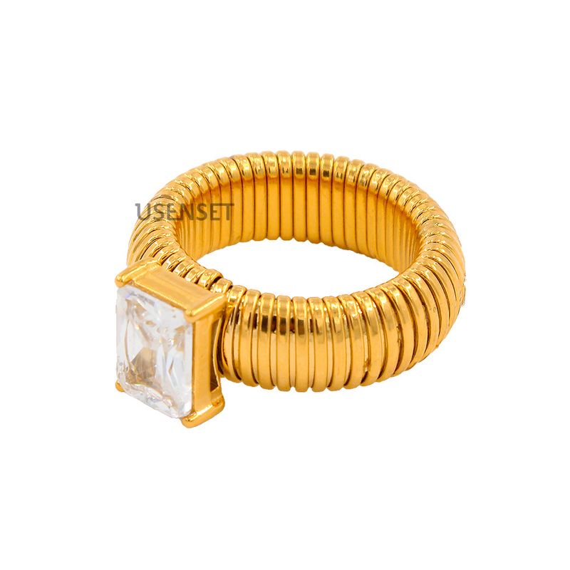 Bague en acier inoxydable pour femme, anneau élastique faible, couleur incrustée de zircons, anneau en acier titane, simple_voghion.com