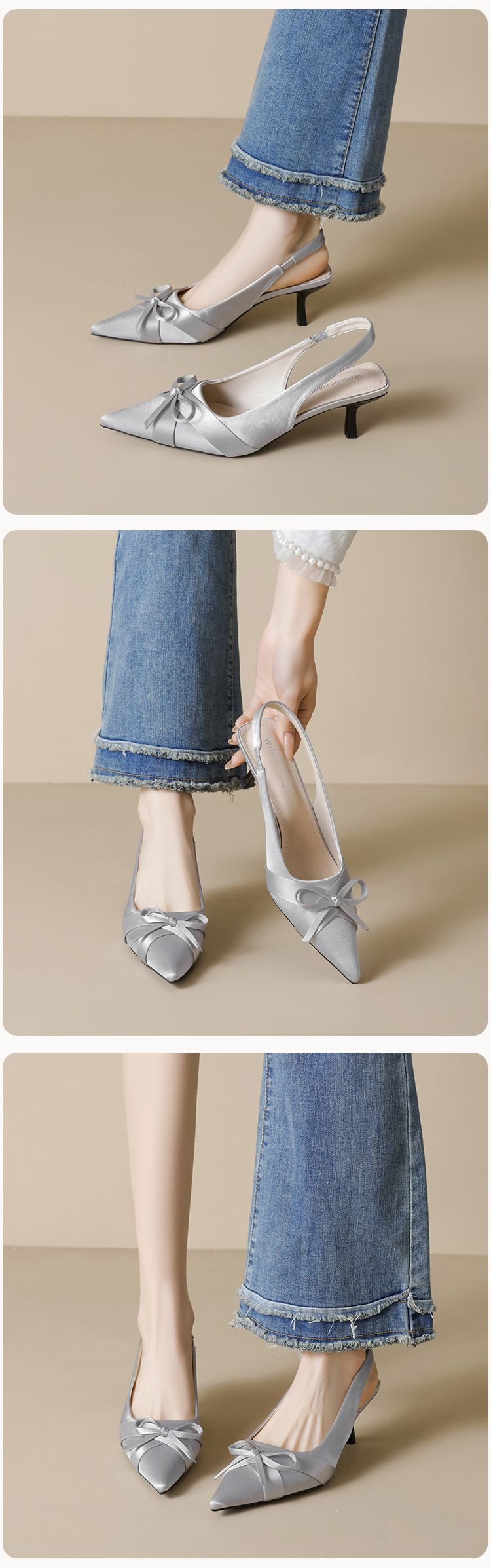 Französische schöne spitze Schleife Tasche Kopf Sandalen Damen nicht müde Füße Stiletto High Heels Damenschuhe_voghion.com