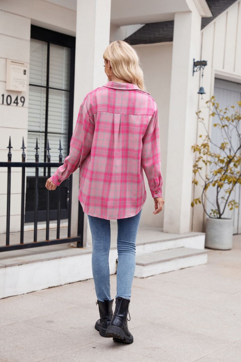 Camicia oversize in flanella a quadri da donna, manica lunga, casual, streetwear, vestibilità ampia, con bottoni e tasca_voghion.com