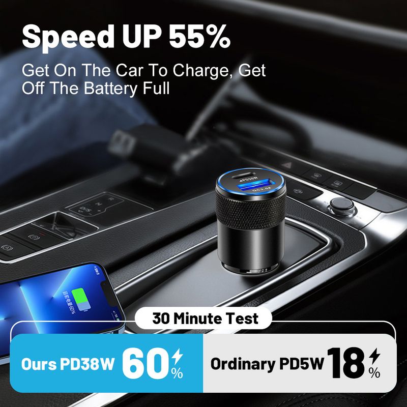 Music Festival  38W QC3.0+PD dual line fast charging mobile phone Type-C charger car cigarette lighter_voghion.com