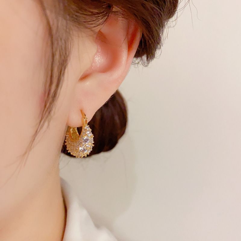 Micro Paved Full Zircon Bag-Shaped Internet Celebrity Personality Exquisite Super Shiny High-End Versatile Earrings For_voghion.com
