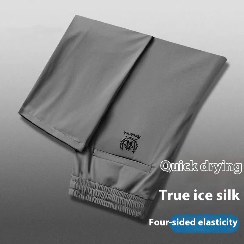 Augstas klases ledus zīda ikdienas pa, vīriešiem pusmūža un jauniem, elastīga jostasvieta, brīva piegriezuma, sportiska, plāna, taisna un gara._voghion.com