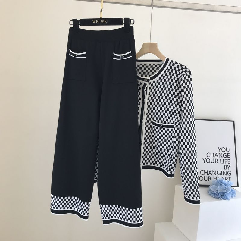 Dameskleding Tweedelige set voor kleine mensen in de herfst met een hoogstaand pak Kleine geurige stijl Wijde broek_voghion.com