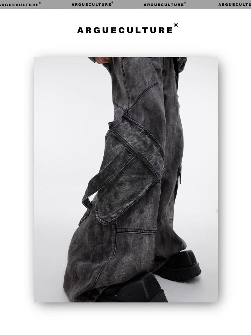 Nischen-Vintage-Denim-Anzugjacke, Mantel, Ödland-Reißverschluss, große Tasche, Cargohose, Trend 2024_voghion.com