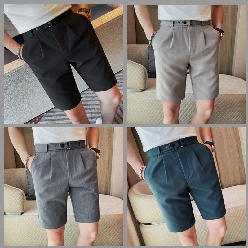 Wholesale men's summer shorts Korean version slim-fitting pinstriped casual five-point pants fashionable youth non-ironing men's pants_voghion.com