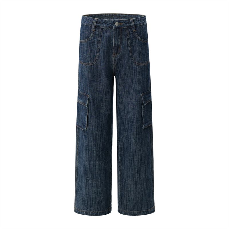 Jeans cargo da uomo, alla moda, punk, larghi, casual, dritti, lunghi, strutturati, pantaloni a gamba larga_voghion.com