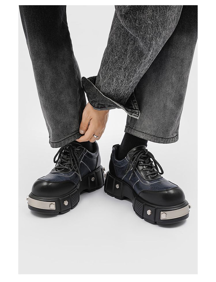 Paris 7 cm dicke Sohle, Erhöhung des großen Kopfes, Derby-Schuhe, dicke Sohle, runder Kopf, kleine Lederschuhe, Metall, Retro-Muffin-Papa-Schuhe_voghion.com