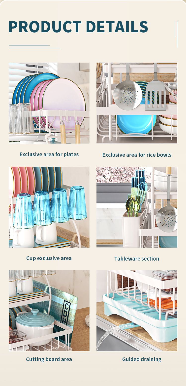 Kitchen Bowl Rack Household Anti-rust Countertop Double-layer Draining Bowl Rack Multifunctional Bowl Storage Rack_voghion.com