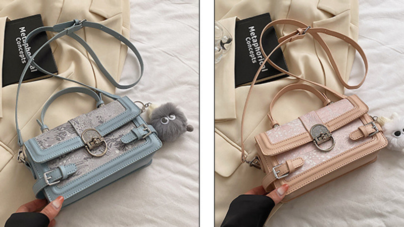 2023 New Blue PU Handbag, Small And Luxury, Fashionable One Shoulder Crossbody Small Square Bag Instagram Style Texture Women's Bag_voghion.com