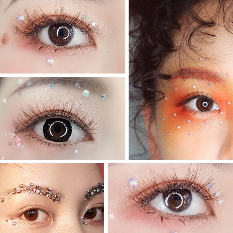 Kasvot Silmät 3D Timanttitarra Väliaikainen tatuointi Glitter Eyeliner Kulmien meikki Kristalli Tatuointi Tarra Rhineston_voghion.com