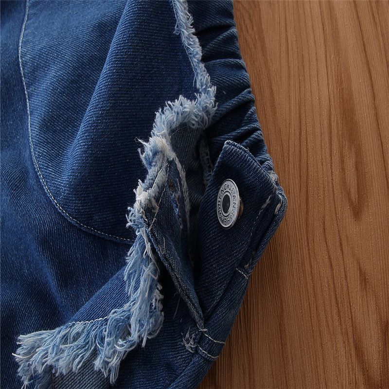 Grenzüberschreitende Kinderkleidung für Kinder im Frühlings- und Sommerstil, modischer Chiffon-One-Shoulder-Trompetenärmel-Top-Jeansrock-Mädchenanzug_voghion.com