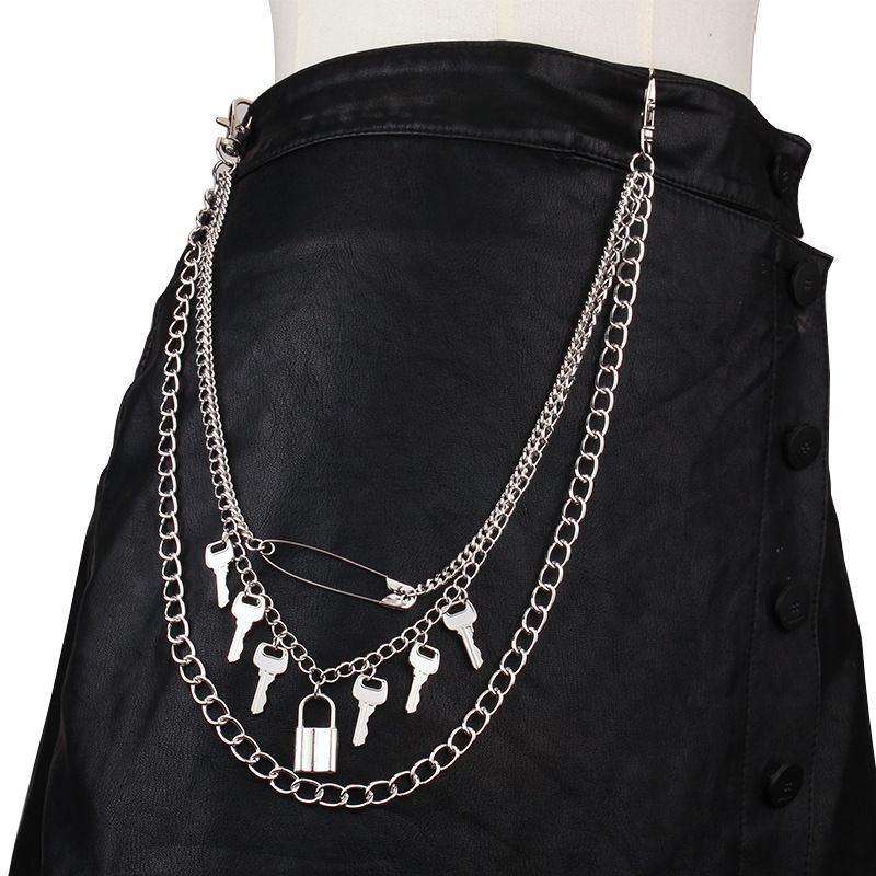 Mücevher Metal Anahtar Kolye Çok Katmanlı Bel Punk Tarzı Trend Kilit Şekilli Pantolon Zincir Dekorasyonu_voghion.com