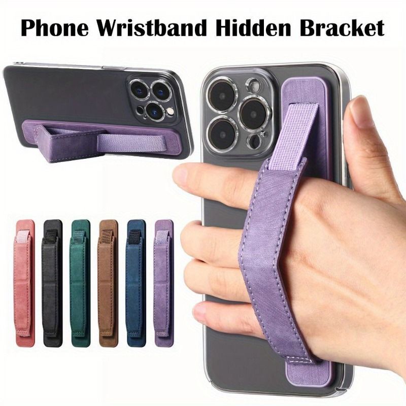 Leder-Handyarmband, mit versteckter Halterung, selbstklebender, einziehbarer Handyhalter, Smartphone-Griffband, Handyband_voghion.com