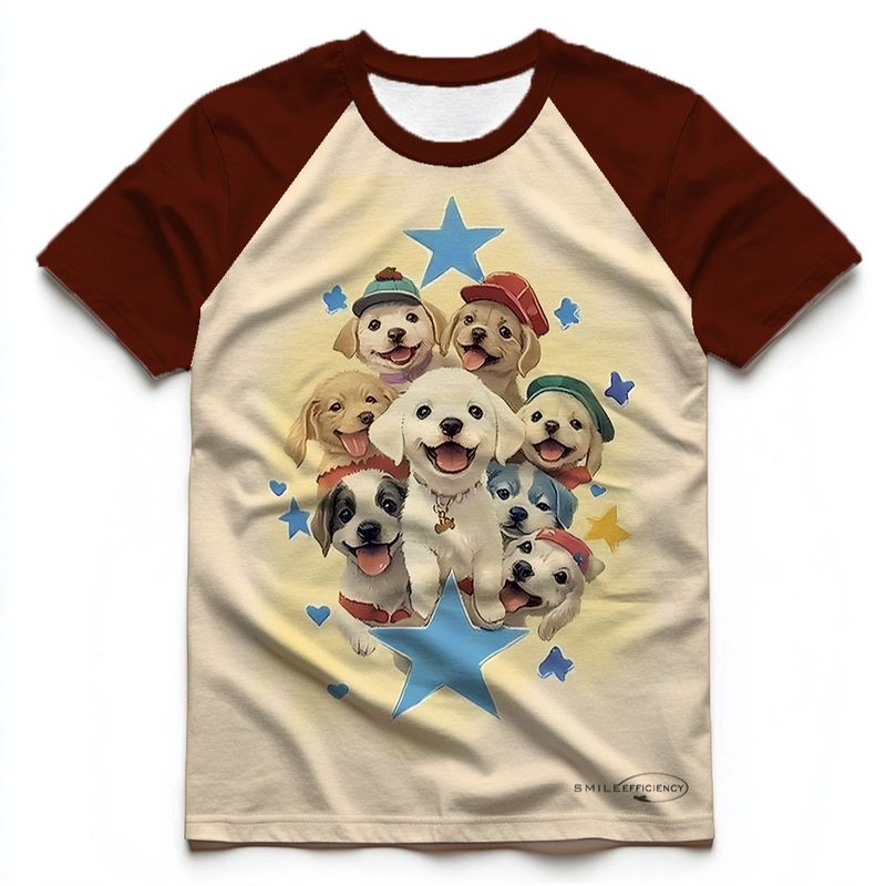 100 % amerikanische reine Baumwolle, Rundhalsausschnitt, kurzärmelig, Sommer-Nischendesign, 3D-Welpen-Direktspray, trendig für Herren und Damen_voghion.com