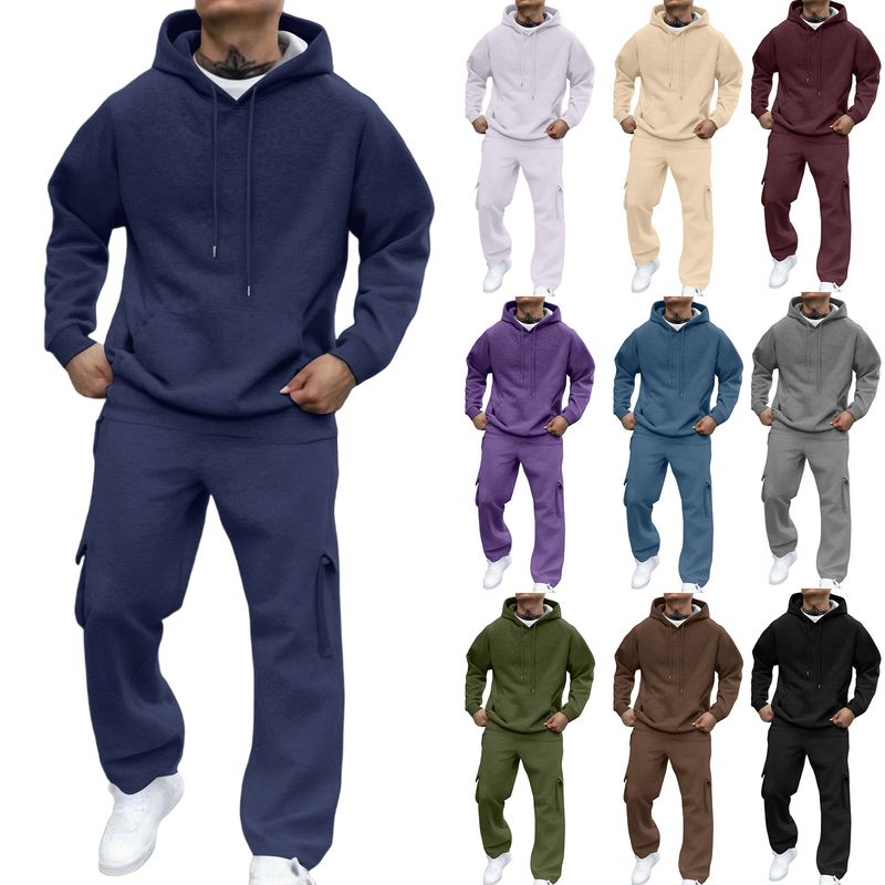 Conjunto de sudadera con capucha y jogger para hombre: corte holgado y grueso para correr, gimnasio y ropa informal._voghion.com