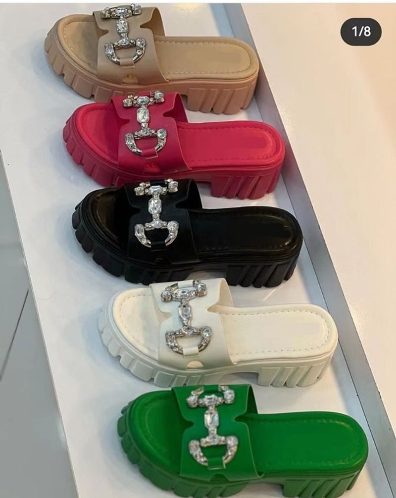 Summer Women Rhinetone Caual Beach Thick-oled Metal Buckle Heightening And Lipper Peep Toe Fih Mouth Ladie_voghion.com