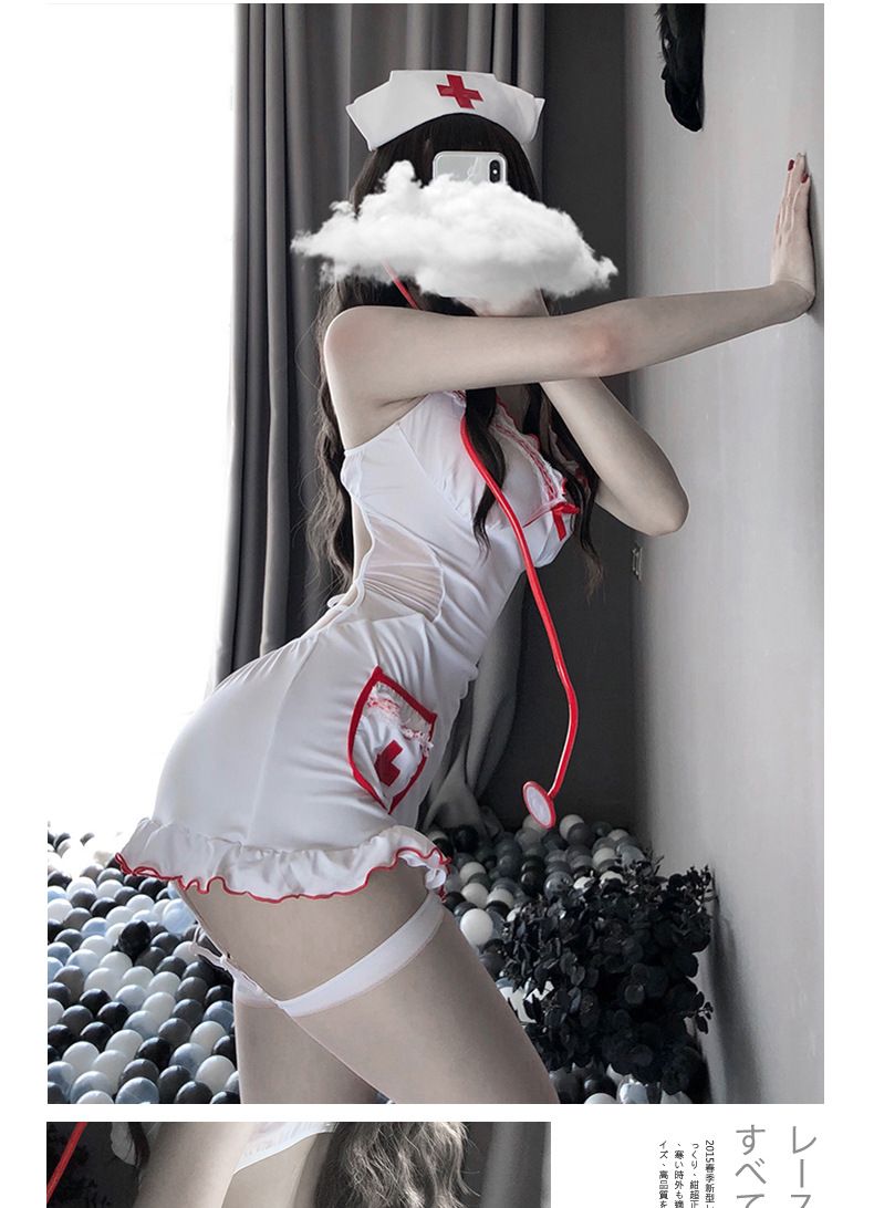 Lustige Dessous, Krankenschwester, Leibchen, Pyjama-Kleid, rückenfrei, süße Uniform mit kleiner Brust, verführerisches Set, sexy Rollenspiele_voghion.com
