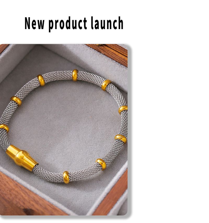 Chic Style Bamboo Knot Metal Mesh Circular Bracelet With Simple Retro Design Titanium Steel Jewelry_voghion.com